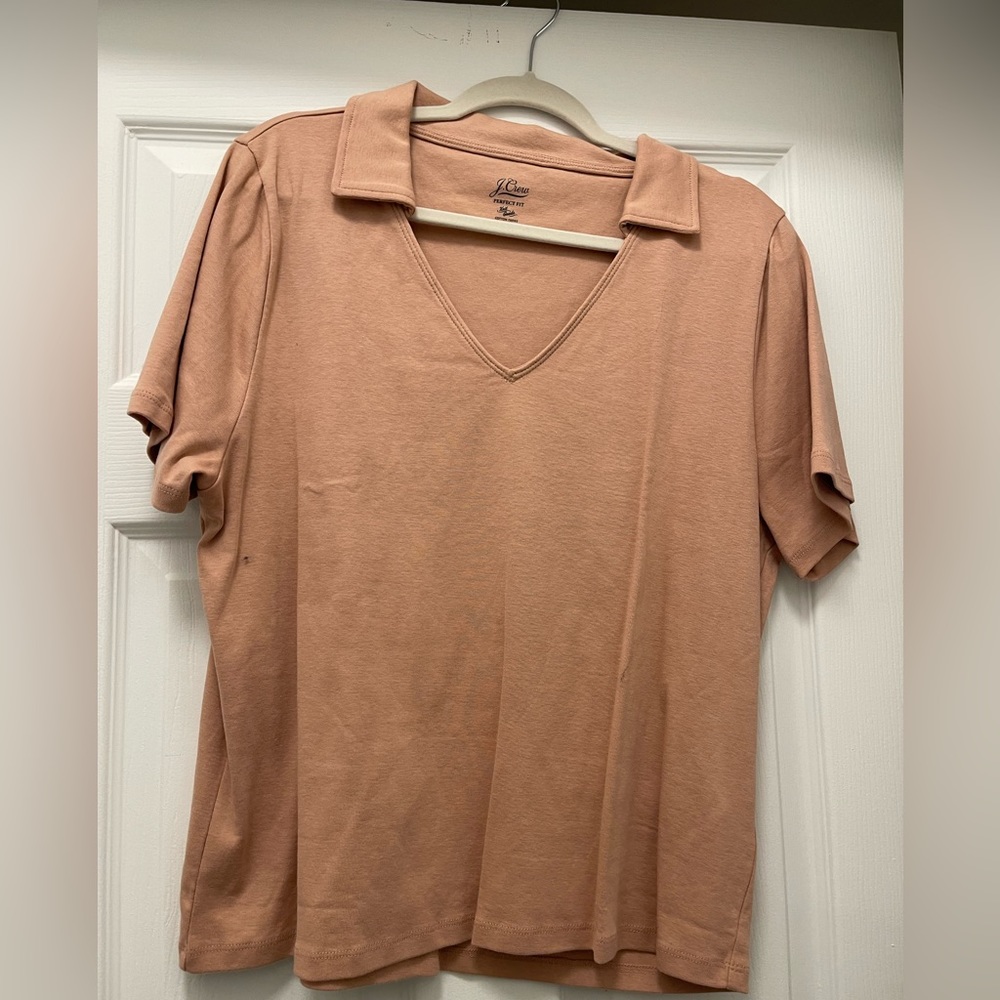 J. Crew Perfect-Fit Collared V-Neck Shirt in Bronzed Clay